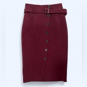 Burgundy pencil skirt with detachable belt White House Black Market